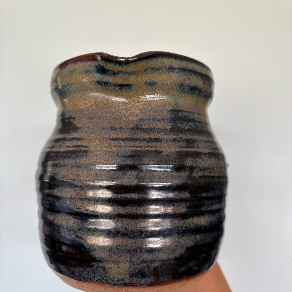 Vinatge Handcrafted Ceramic pottery Pitcher / vase - dark brown - Picture 3 of 6